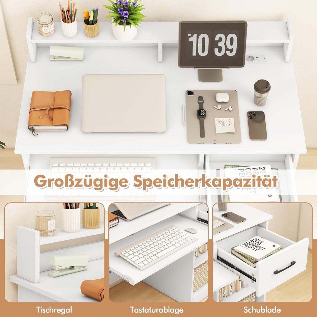 COMPUTERTISCH weiß - Weiß, Holzwerkstoff (55/105/89cm) - COSTWAY