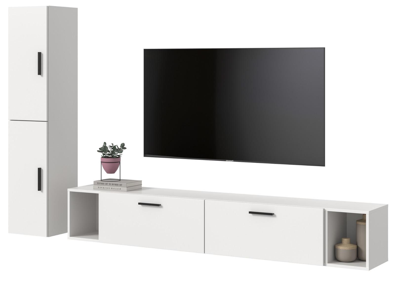 WOHNWAND weiß 249 x 184 cm, Wohnkombination hängend / stehend - Schwarz/Weiß, Holzwerkstoff/Kunststoff (249/184/34cm) - Inn.Furn