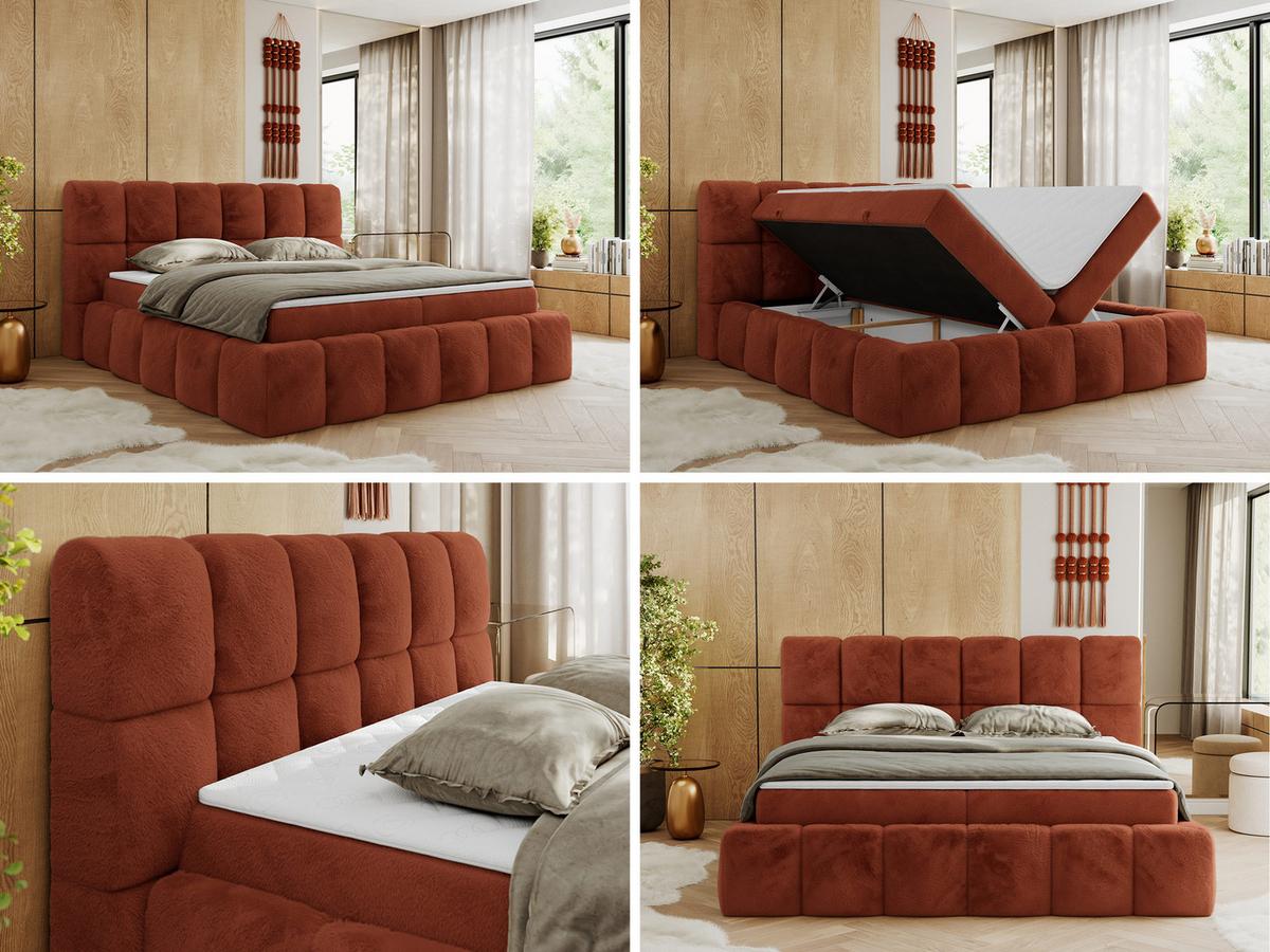 BOXBETT NIRA 180/200 - Orange Plüsch - H3 - Orange, Holz/Textil (180/200cm) - MKS