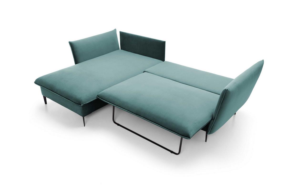 ECKSOFA SOLE Grün Plüsch-Stoff mit Schlaffunktion - Grün, Holz (258/167cm) - MASSENO