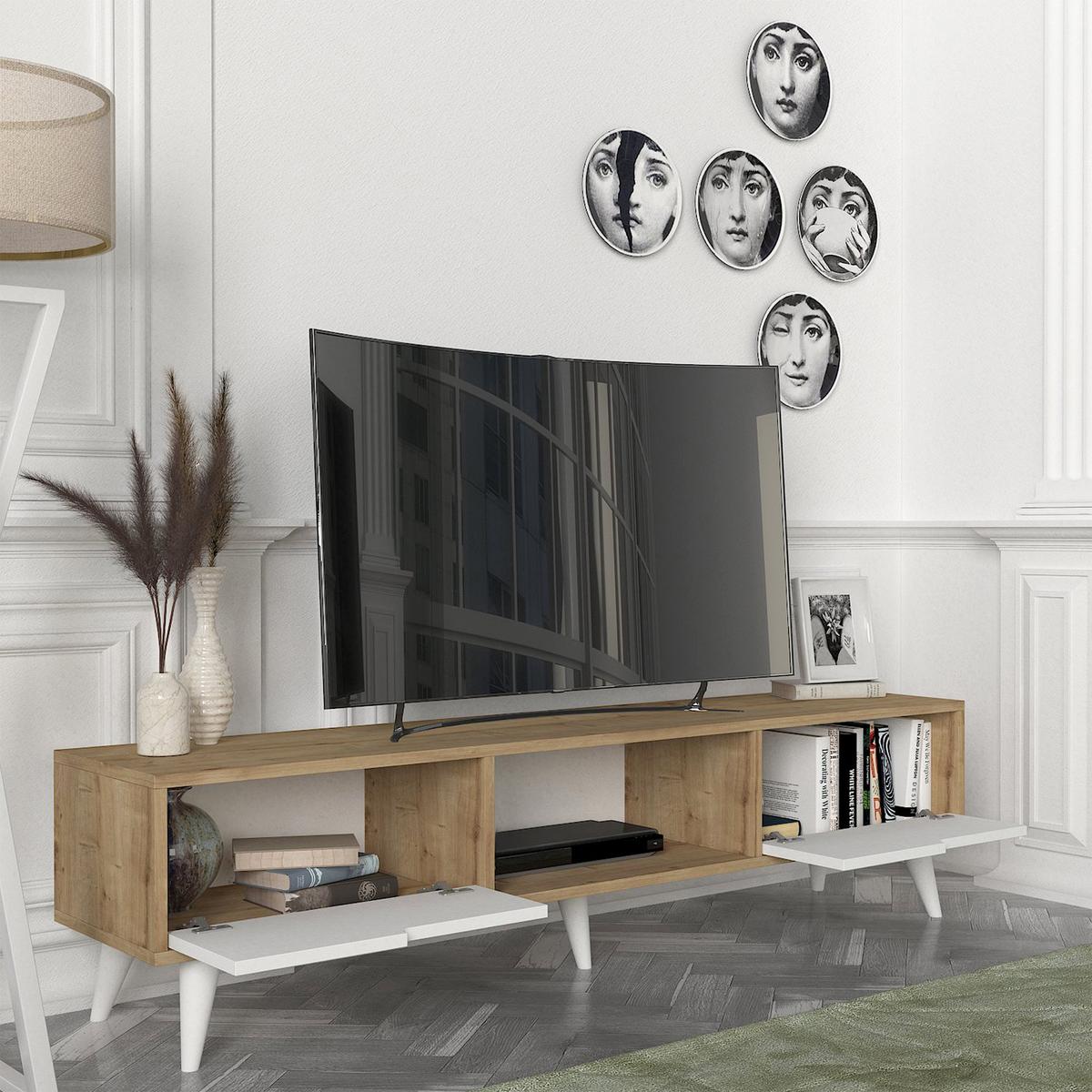 FERNSEHSCHRANK Kullila - Eichefarben/Weiß, Holzwerkstoff (35/40/160cm) - [en.casa]