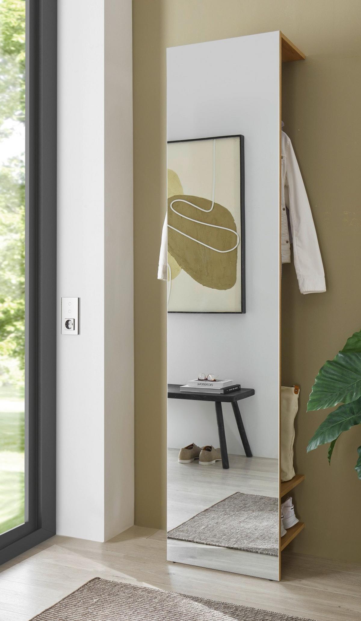 GARDEROBE Evoke Eiche 50 x 200 cm, Kompaktgarderobe mit Spiegel - Eichefarben/Schwarz, Glas/Holzwerkstoff (50/200/30cm) - Furn.Design