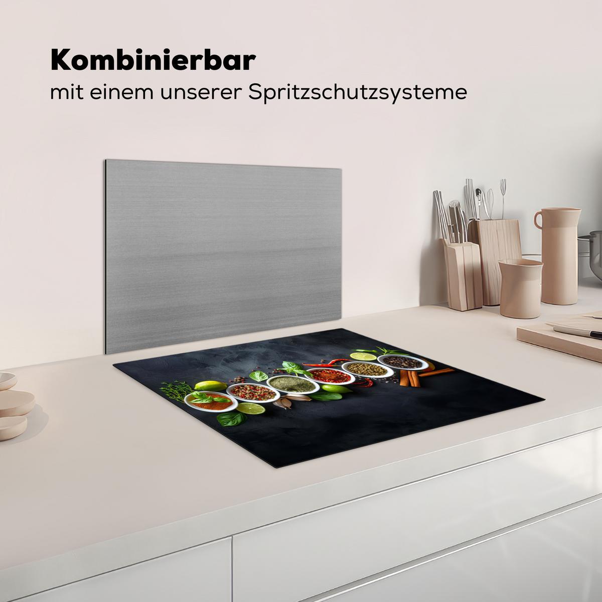 HERDABDECKPLATTE Kräuter - Gewürze - Konkrete Optik - Stilleben Abdeckung Ceranfeld 59x51 cm - Multicolor, Kunststoff (59/51/0.2cm) - MuchoWow