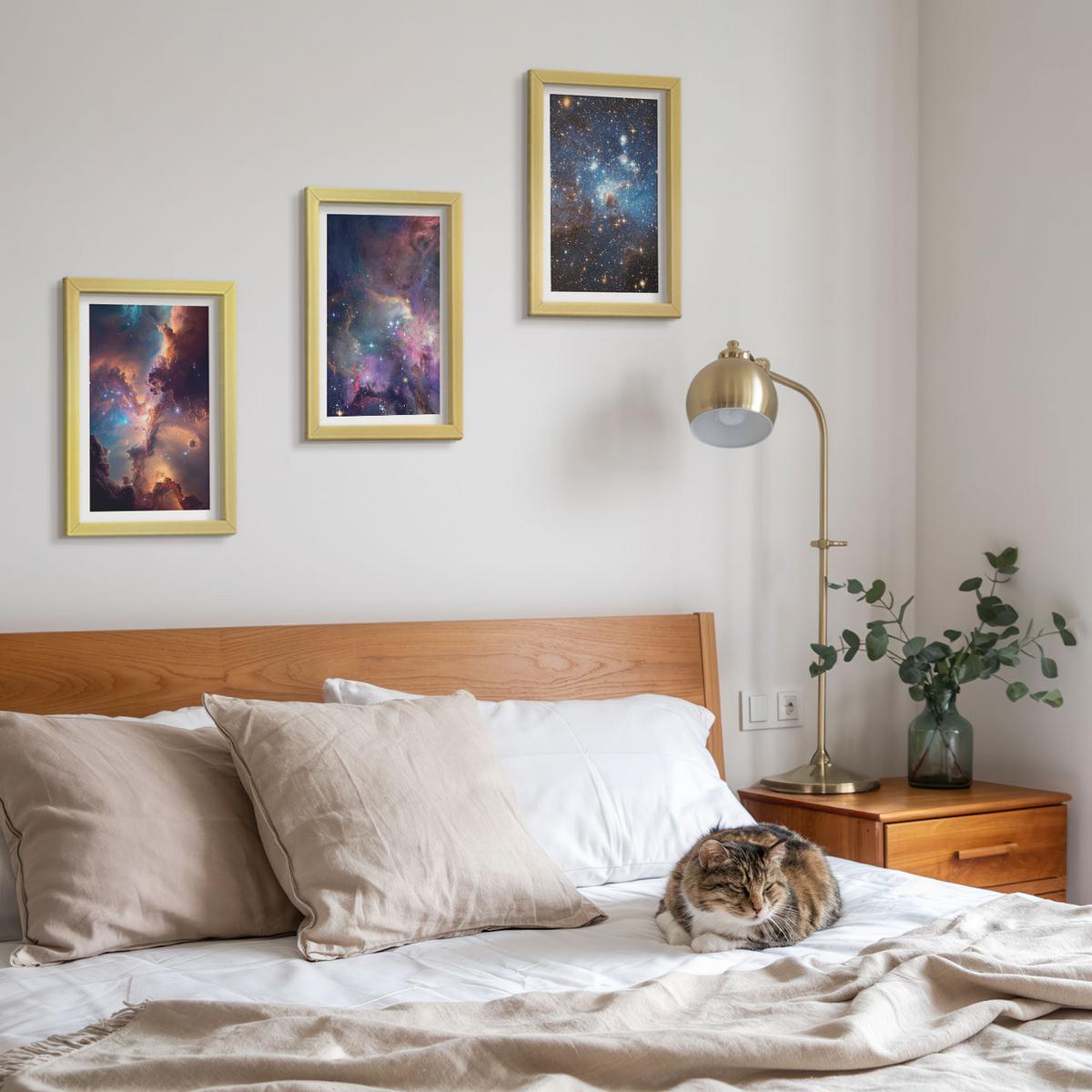 BILDER SET 3er Set - 20x30 cm Goldrahmen - Kosmische Sternenlandschaften - Goldfarben, Kunststoff (20/30cm) - TULUP