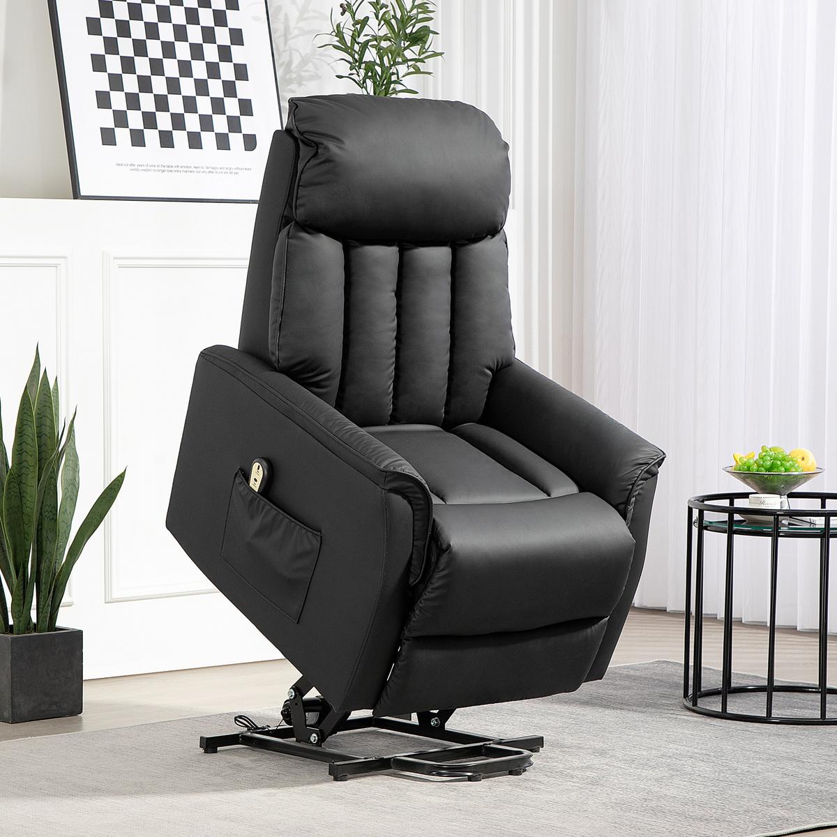 SESSEL mit Aufstehhilfe Kunstleder schwarz - Schwarz, Leder/Holzwerkstoff (80/104/94cm) - HOMCOM