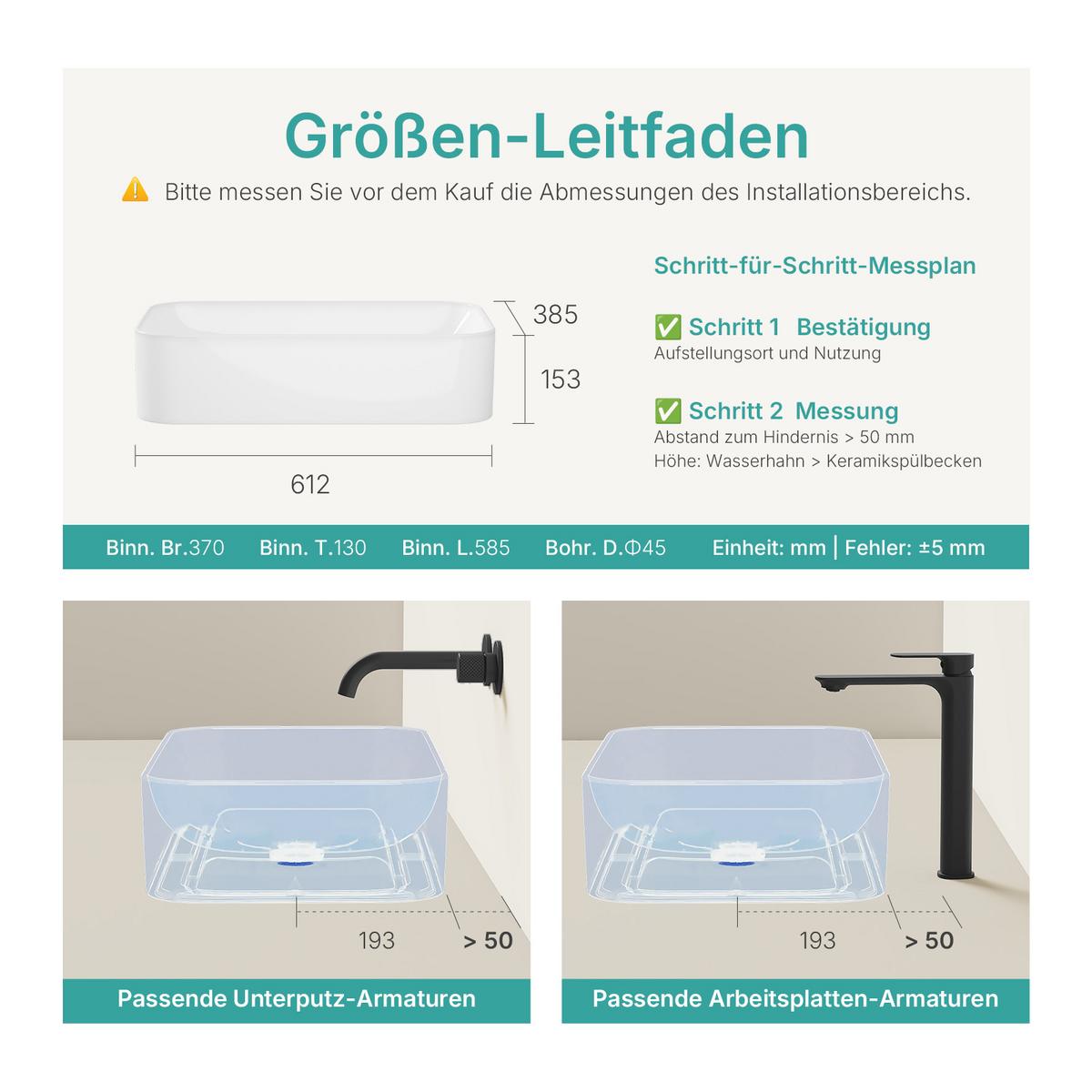 WASCHBECKEN mit pflegeleichter Oberfläche Weiß 60,5/38 cm - Weiß Hochglanz, Keramik (38/15/60.5cm) - EMKE