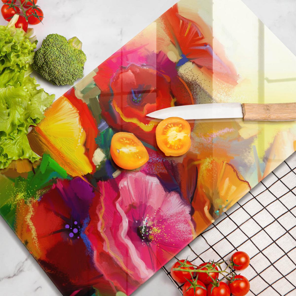 GLASPLATTE 30x52 cm Bunte Gemalte Blumen - Braun, Glas (30/52cm) - Wallfluent