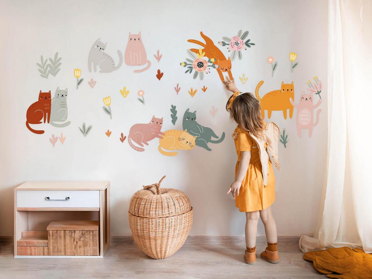 AUFKLEBER 100x176 cm Katzen Boho - Beige, Kunststoff (100/176/0.1cm) - TULUP