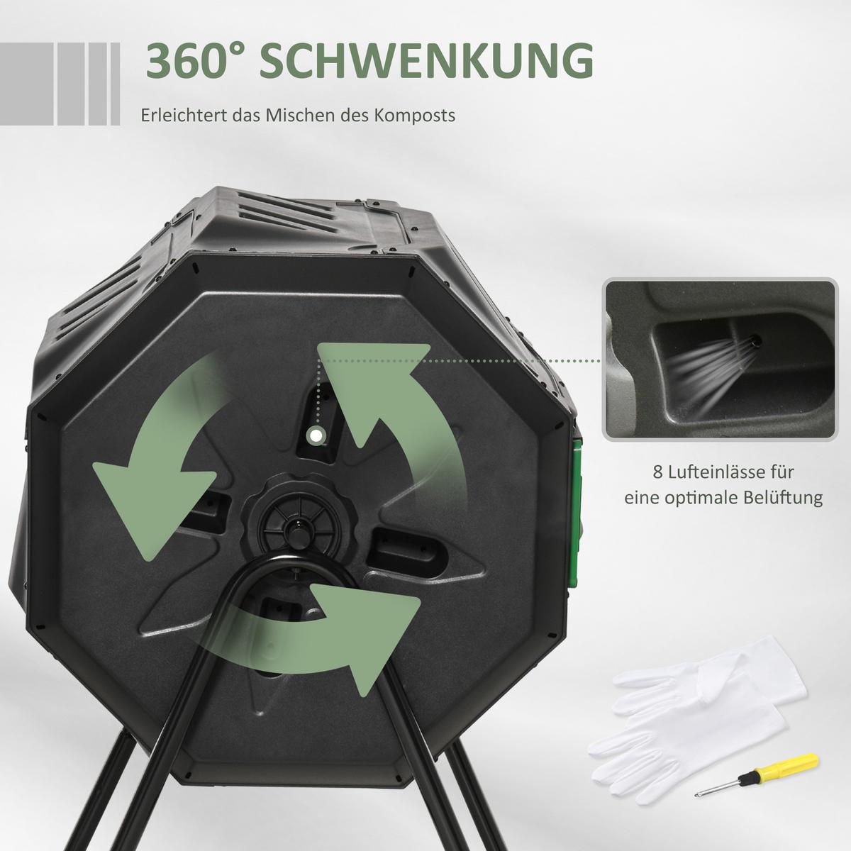 TROMMEL-KOMPOSTER, 2 Kammern, für Bio- und Garten-Abfälle, Stahl, Kunststoff, Schwarz - Schwarz, Metall (64/96/71cm) - Outsunny