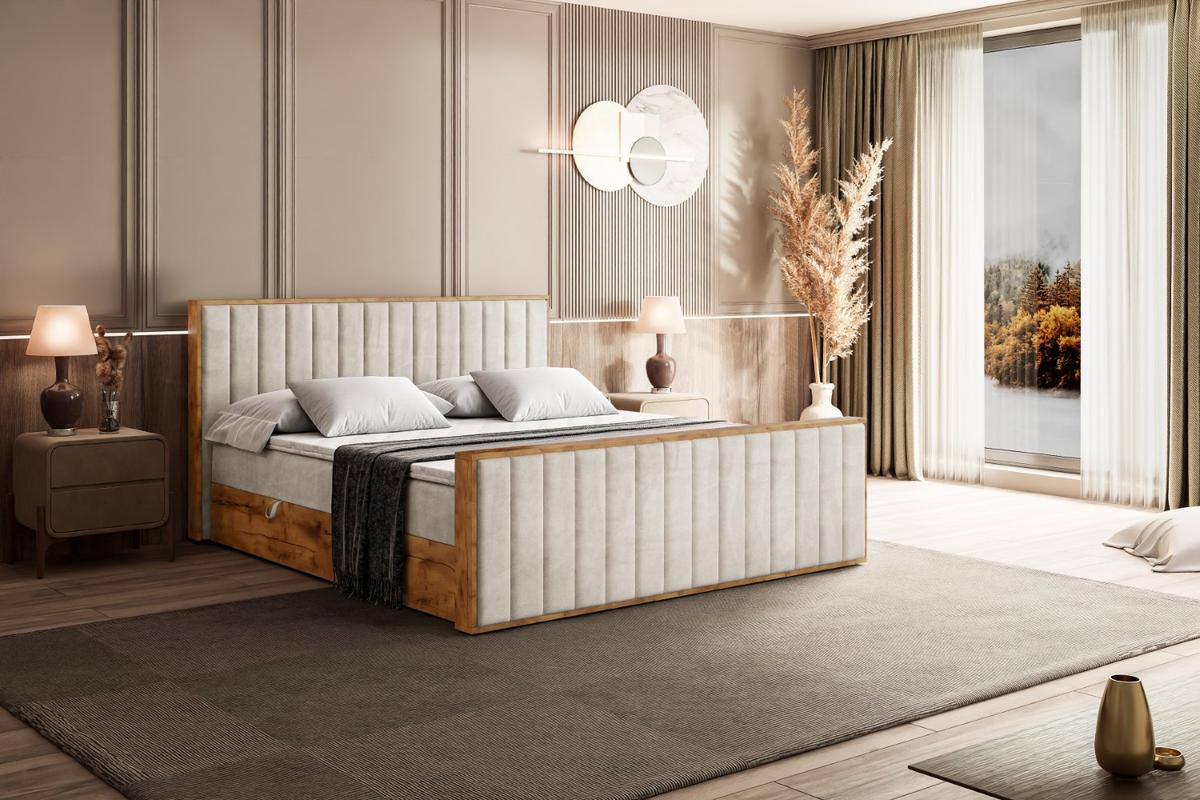 BOXBETT mit Matratze H3 und Lattenrost - LOLLI4-Z - 180x200 - Beige Casablanca - Beige, Holzwerkstoff (180/200cm) - ALTDECOR