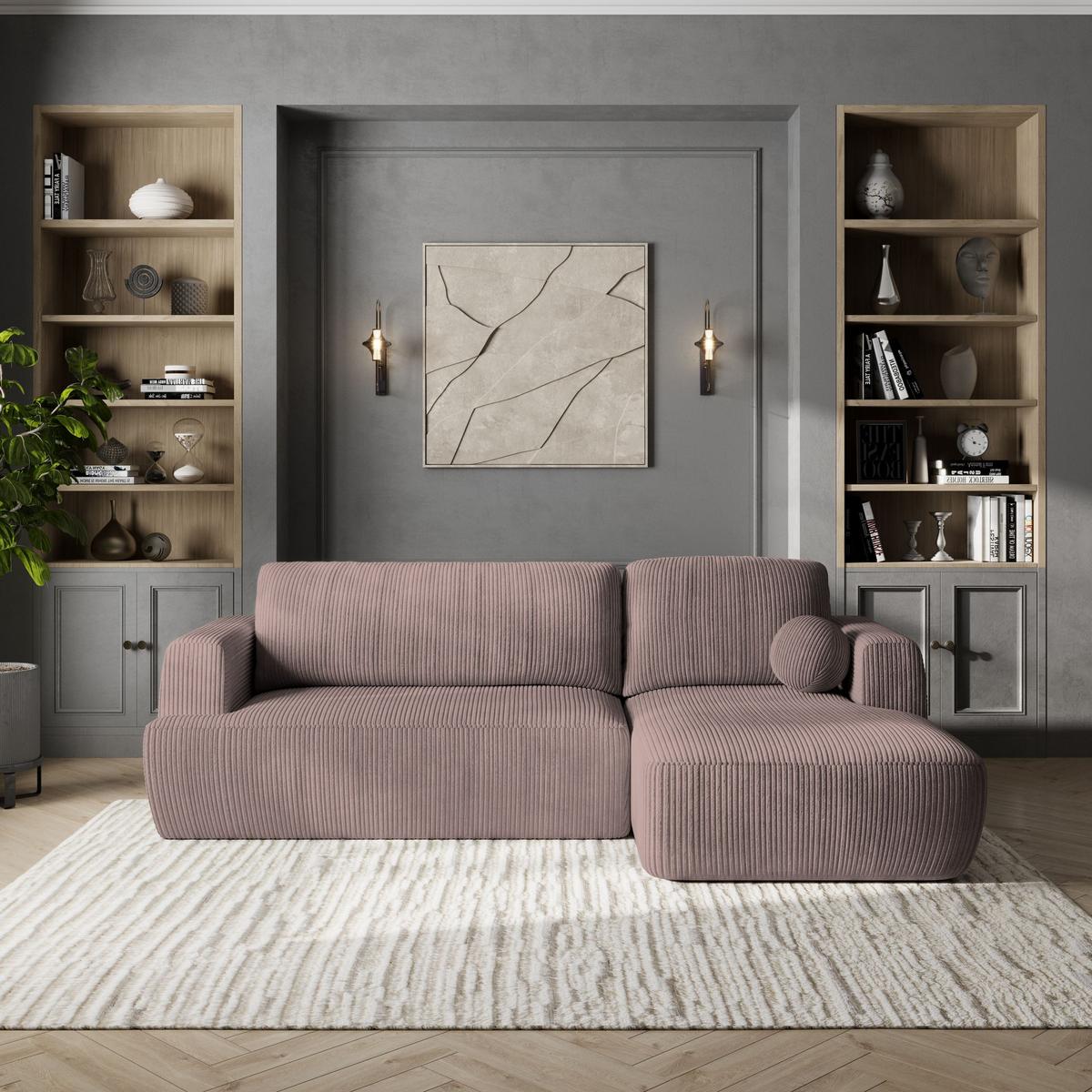 ECKSOFA SENTI P R-S Lila Kordstoff mit Schlaffunktion - Lila/Schwarz, Holz/Kunststoff (246/148cm) - MASSENO