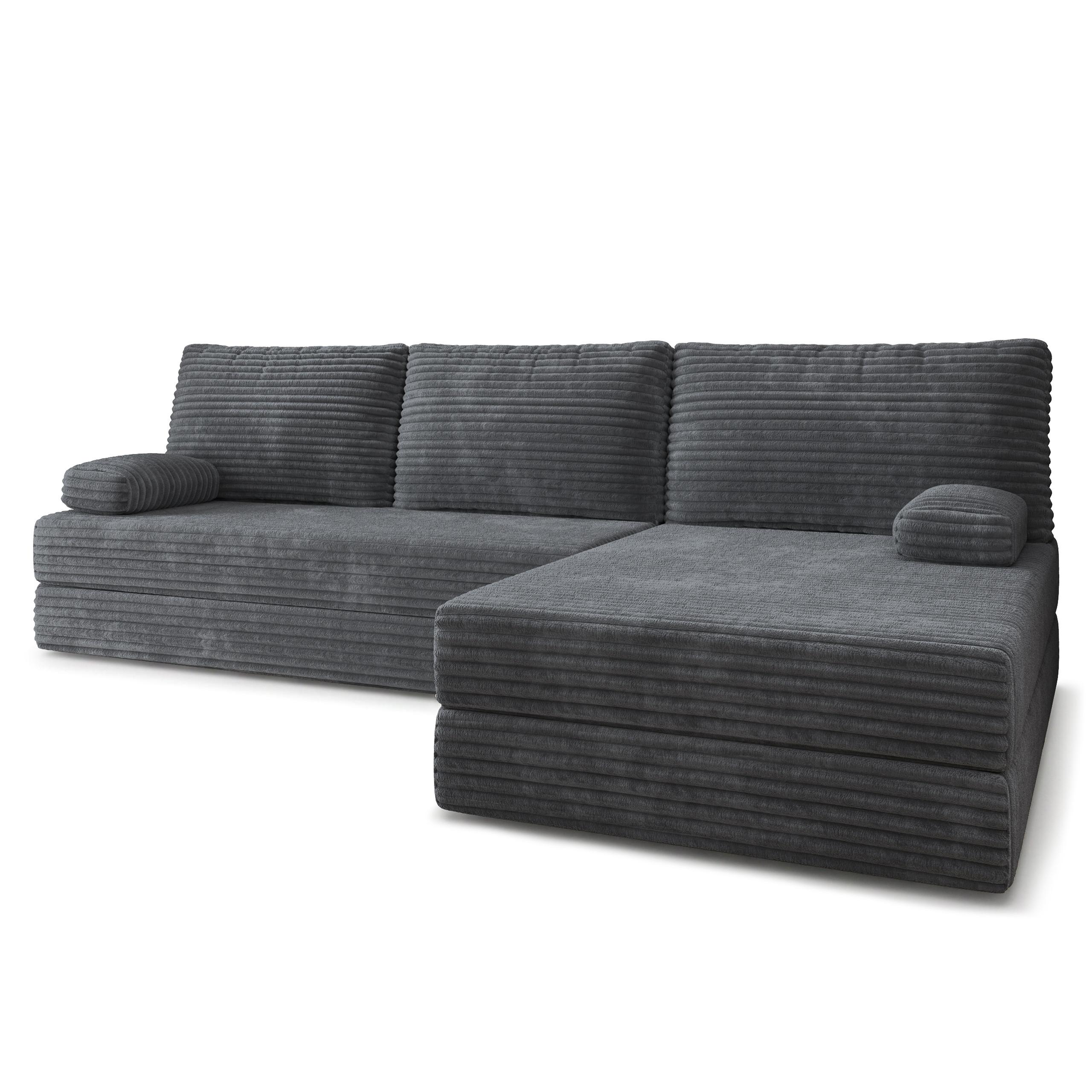 ECKSOFA ANKO modulares Boneless Sofa mit Schlaffunktion Grau Kordstoff - Dunkelgrau, Textil (270/160cm) - MASSENO