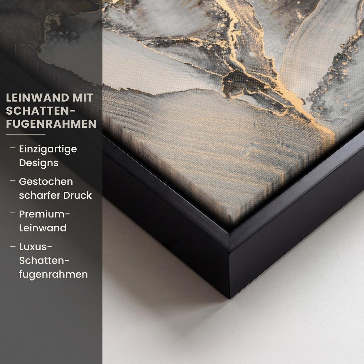 LEINWAND Bilder mit Rahmen - Grau - Luxus - Gold - Marmor - 30x40 - Dunkelgrau, Textil (30/40cm) - MuchoWow