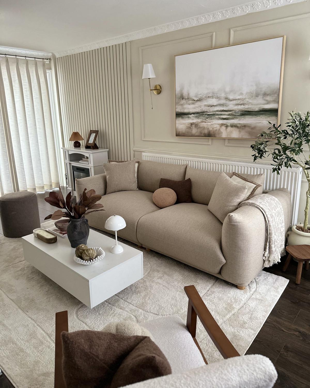 3-SITZER-SOFA hellbeige mit Kissen Luvos - Hellbraun/Beige, Textil (220/75/104cm) - Beliani