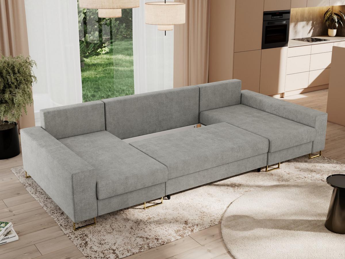 WOHNLANDSCHAFT DORIAN U Struktur Hellgrau - Goldfarben/Hellgrau, Textil/Metall (312/85/138cm) - MKS