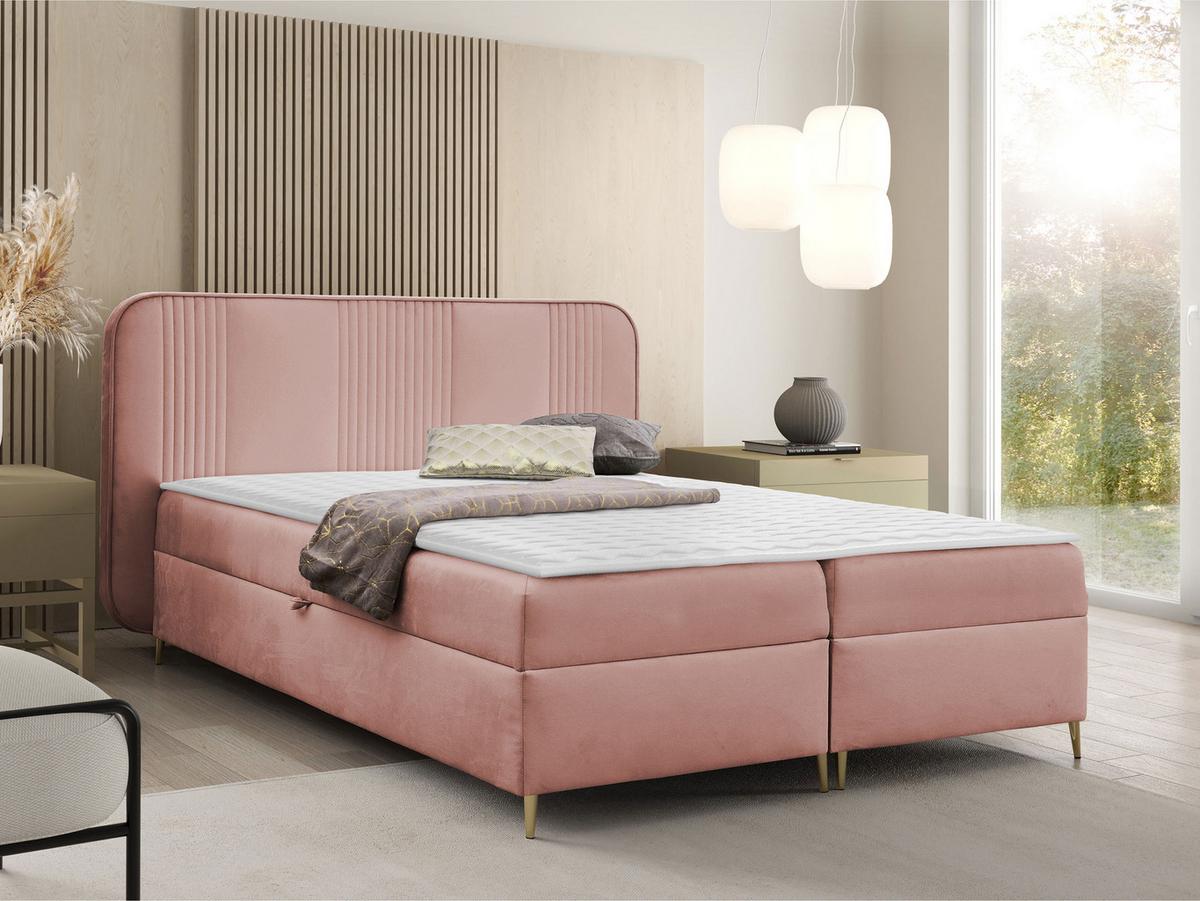 BOXBETT Fandy - H3 - Goldfarben/Rosa, Holz/Textil (140/200cm) - MIRJAN24