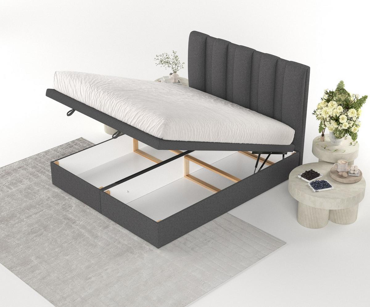POLSTERBETT Orta mit Stauraum 120/200 cm Anthrazit im Megan Stoff - Anthrazit/Schwarz, Holz/Holzwerkstoff (120/200cm) - AltaBeds