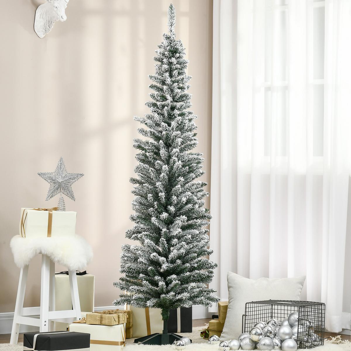 KÜNSTLICHER Weihnachtsbaum, 180 cm Christbaum mit Kunstschnee, Indoor - Grün, Kunststoff/Metall (180cm) - HOMCOM