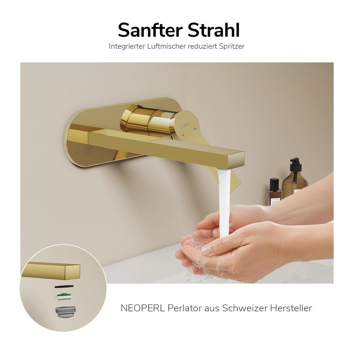 WASCHTISCHARMATUR mit Luftsprudler Messing Champagnergold - Goldfarben, Metall (21/7/28.8cm) - EMKE