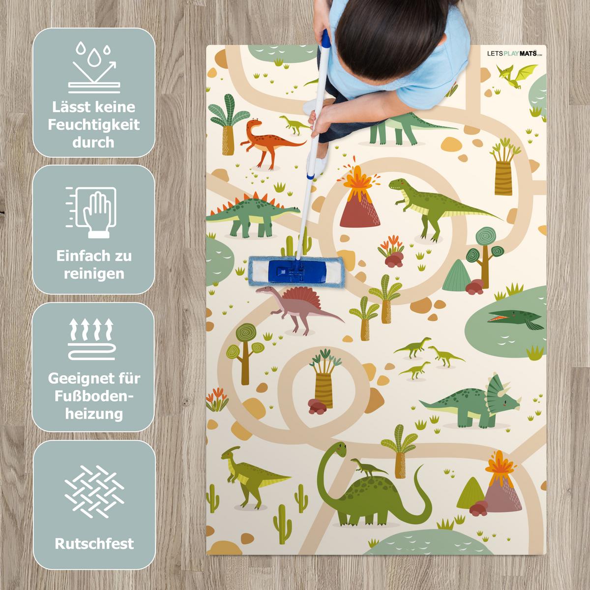 KINDERTEPPICH Dino - Grün - Natur - Kinder - Design Kinderzimmer 90x135 cm - Beige, Kunststoff (90/0.3cm) - OnlyWow