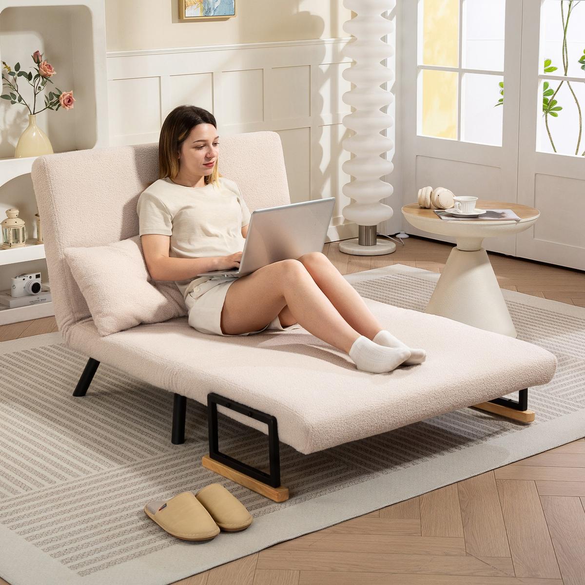 SCHLAFSOFA, Zweisitzer mit Bettfunktion, Schlafcouch mit Samtoptik, Rückenkissen - Beige/Schwarz, Holz/Textil (73/81/102cm) - HOMCOM