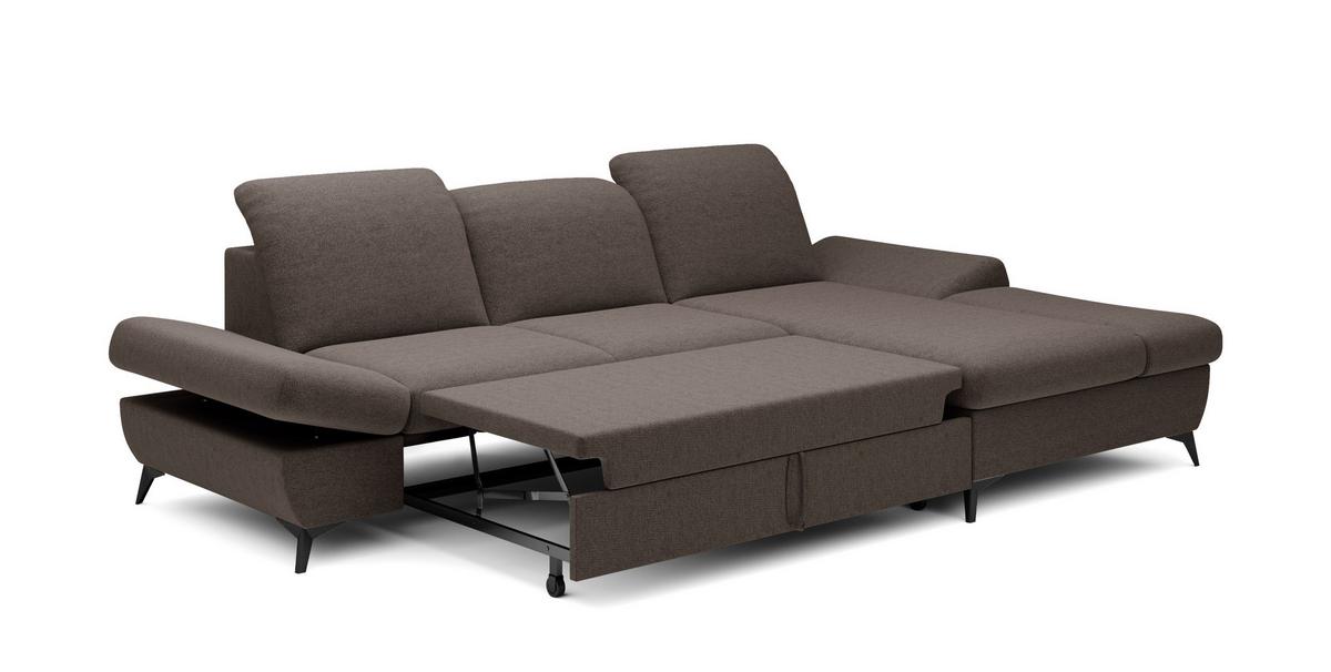 ECKSOFA FELICE R-S Braun Geflochtener Stoff mit Schlaffunktion - Braun, Holz (284/166cm) - MASSENO