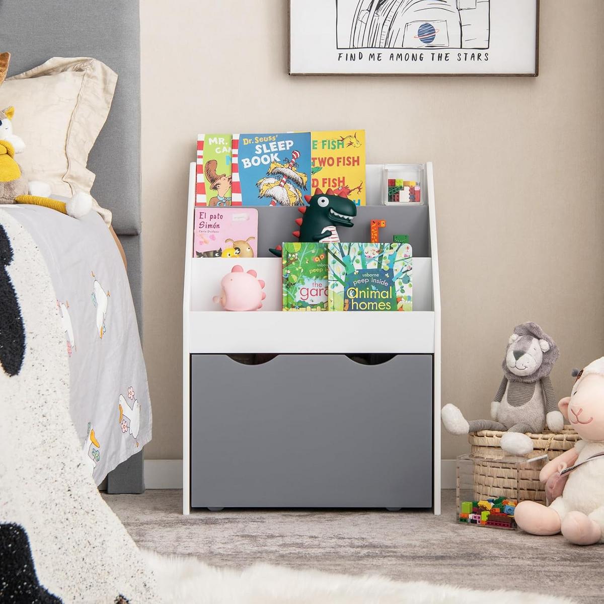KINDERREGAL Grau - Grau, Holz (50/70/28cm) - COSTWAY