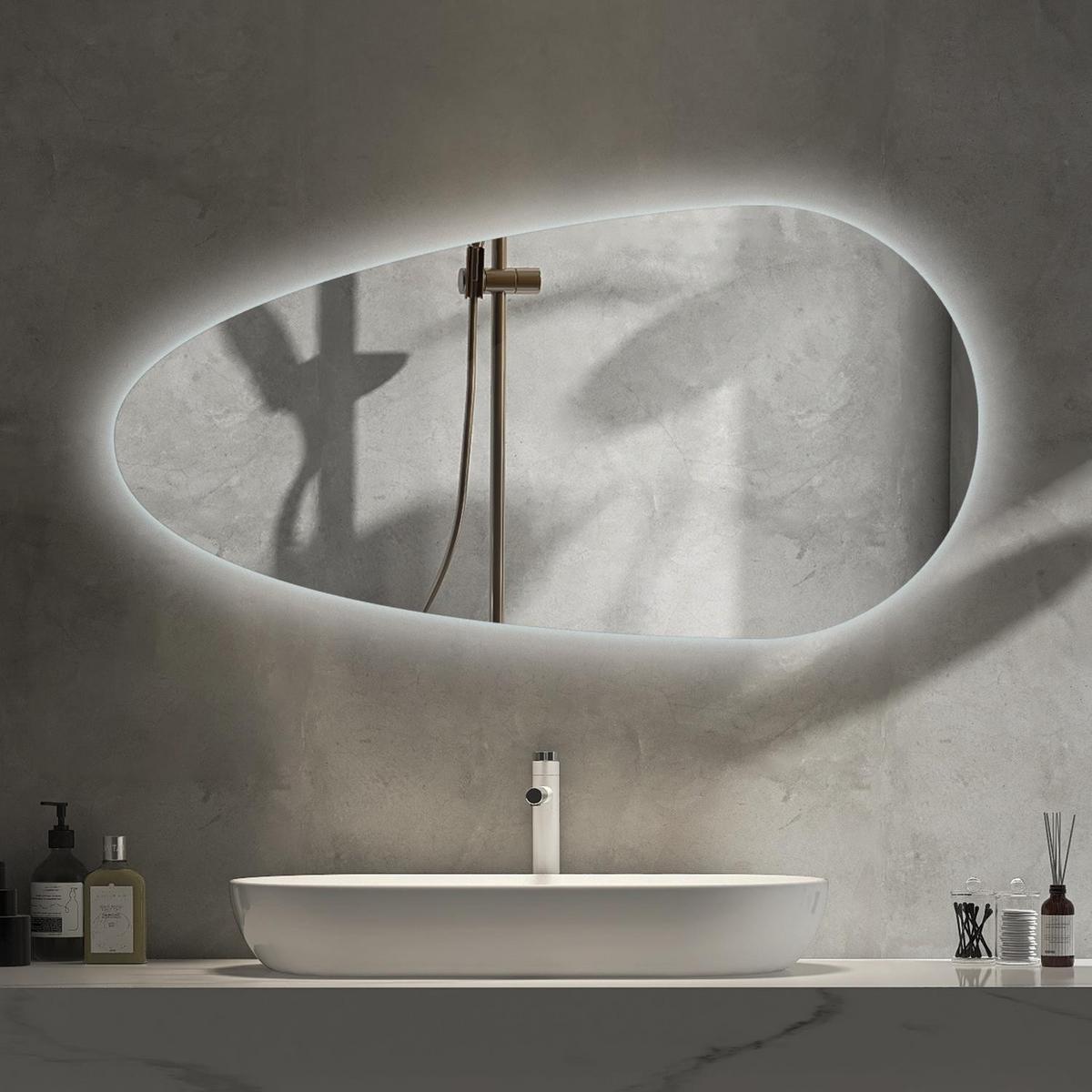 LED SPIEGEL 50 x 100 cm Tropfenform Kaltweiß 6500K - Transparent, Glas (50/100/0.4cm) - TULUP
