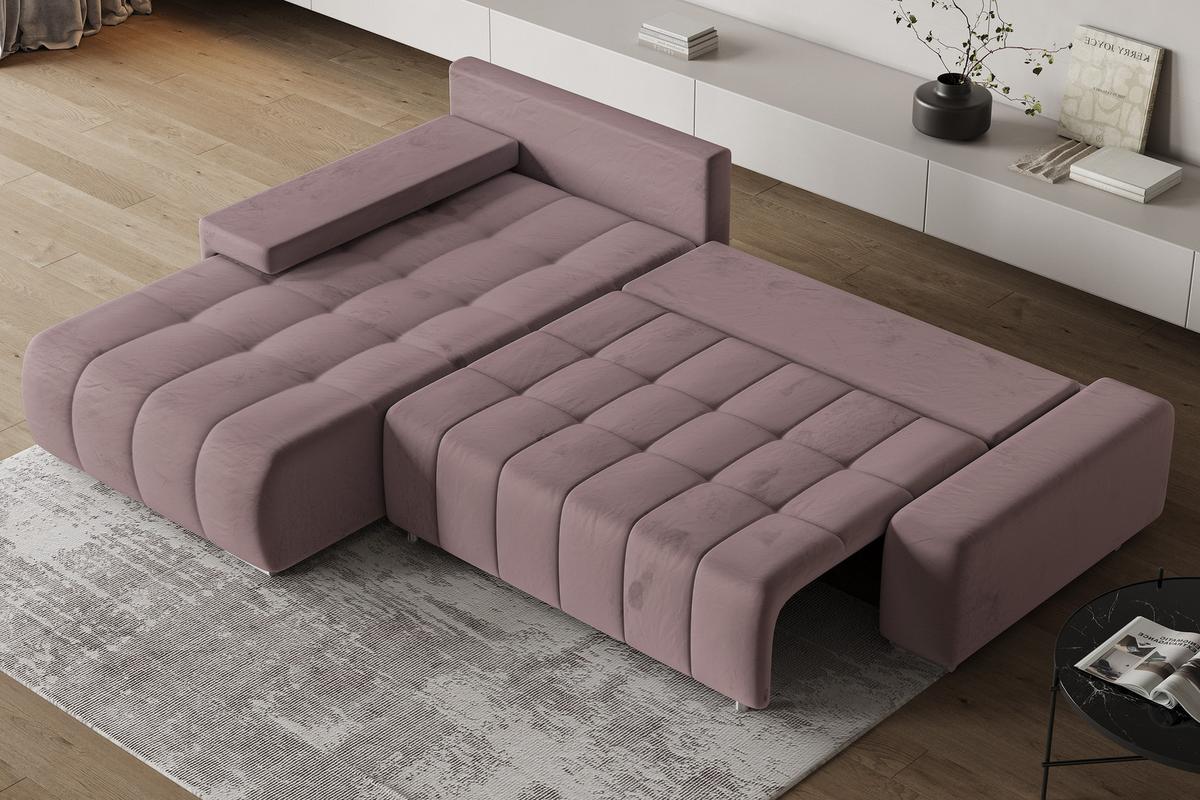 ECKSOFA ALESE L-S Lila Velours-Stoff mit Schlaffunktion - Lila/Silberfarben, Holz/Textil (265/185cm) - MASSENO