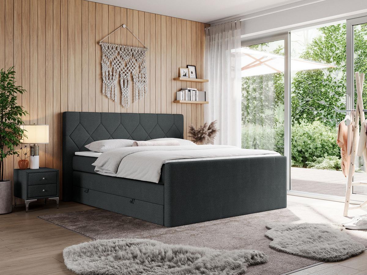 BOXSPRINGBETT KING EIGAR 120/200 Dunkelgrau Struktur - H3 - Dunkelgrau, Holz/Textil (120/200cm) - MKS