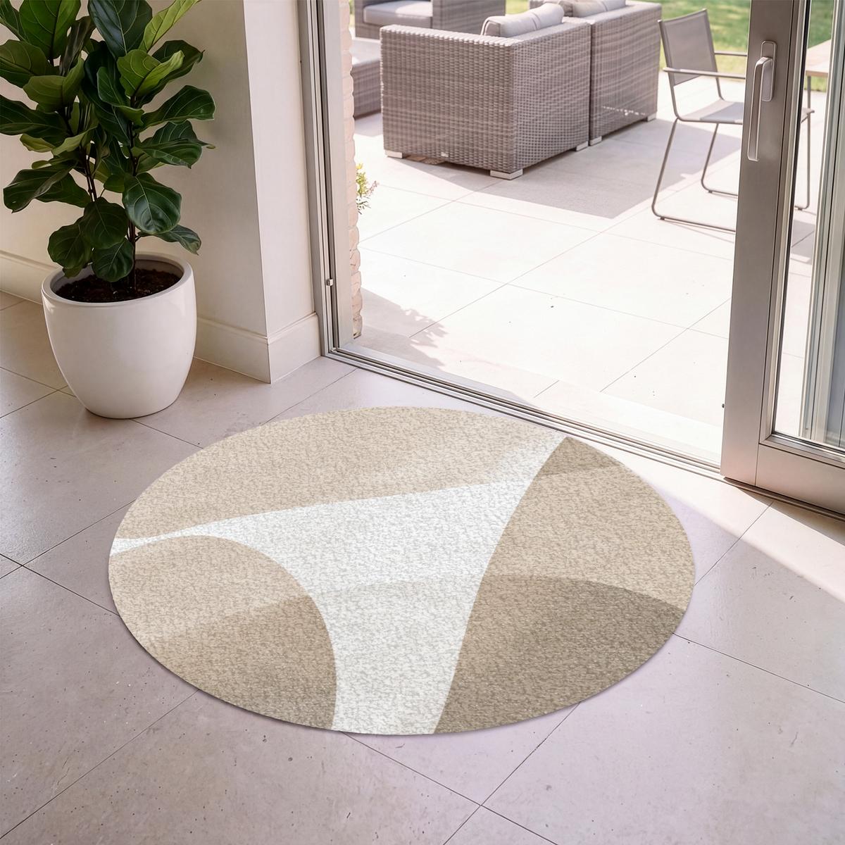 FUSSMATTE Glatte Oberflächen - Harmonisch - Wellenförmig Schmutzfangmatte 120x120 cm - Beige, Kunststoff (120/0.4cm) - MuchoWow