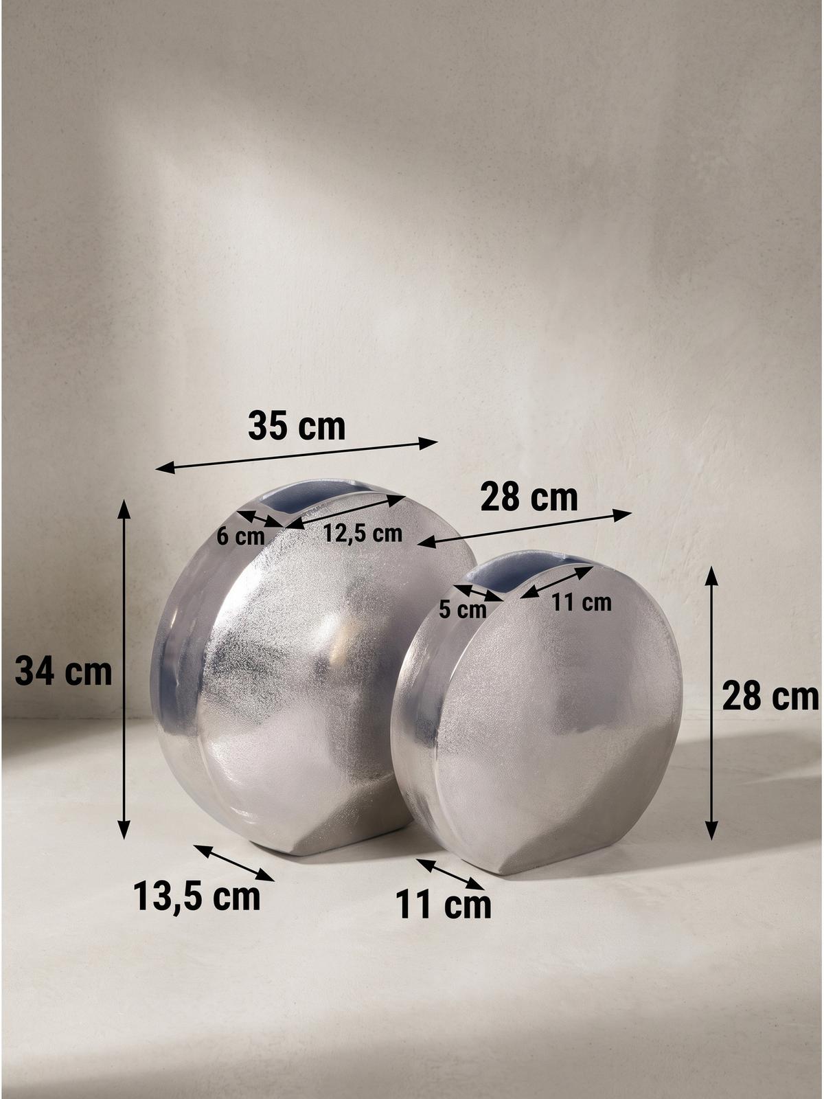 VASEN 2er-Set BERLENGA, Aluminium, handgefertigt, Silber, 35 x 13,5 x 34 cm - Silberfarben, Metall (34cm) - KADIMA DESIGN