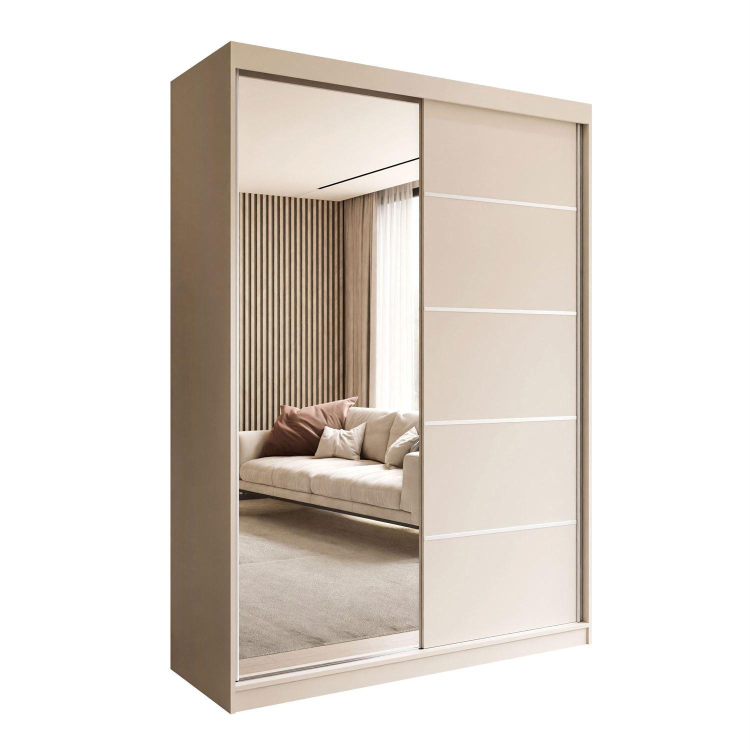 KLEIDERSCHRANK CAMARO II PLUS Kaschmir mit Spiegel 150 cm - Kaschmir, Holzwerkstoff (150/215/59cm) - Lookway