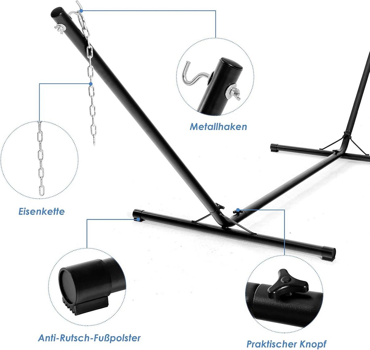 HÄNGEMATTENGESTELL Schwarz - Schwarz, Metall (100/325/106cm) - COSTWAY