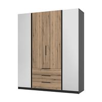 DREHTÜRENSCHRANK CAGLIARI 200/239/61,9cm 4-türig mit Spiegel Schwarz - Goldfarben/Schwarz, Holzwerkstoff (200/239/61.9cm) - MASSENO