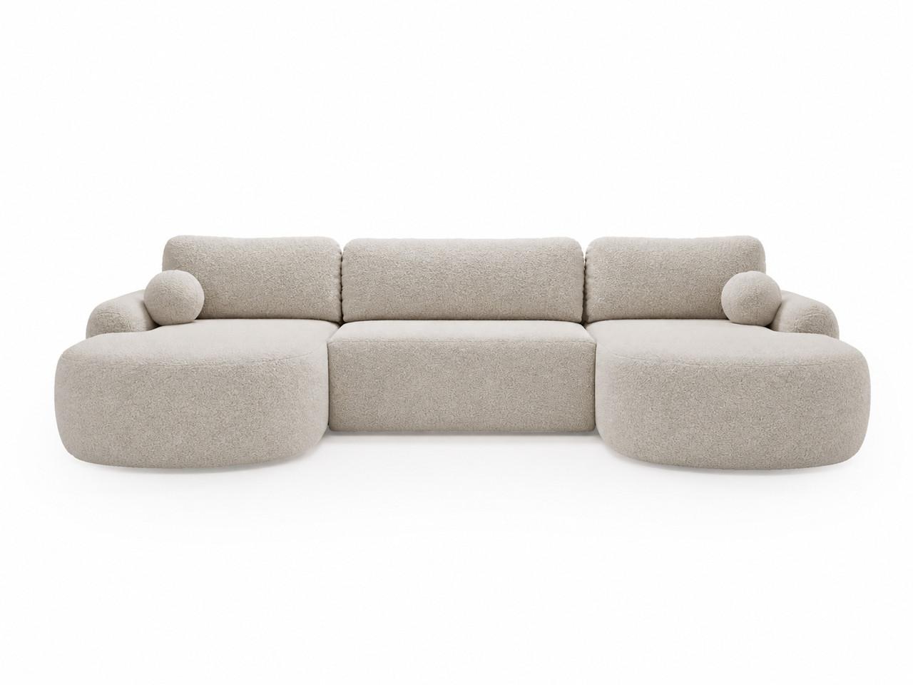 ECKSOFA Aurio U Bouclé-Stoff Creme - Creme/Schwarz, Kunststoff/Textil (347/177cm) - Graingold