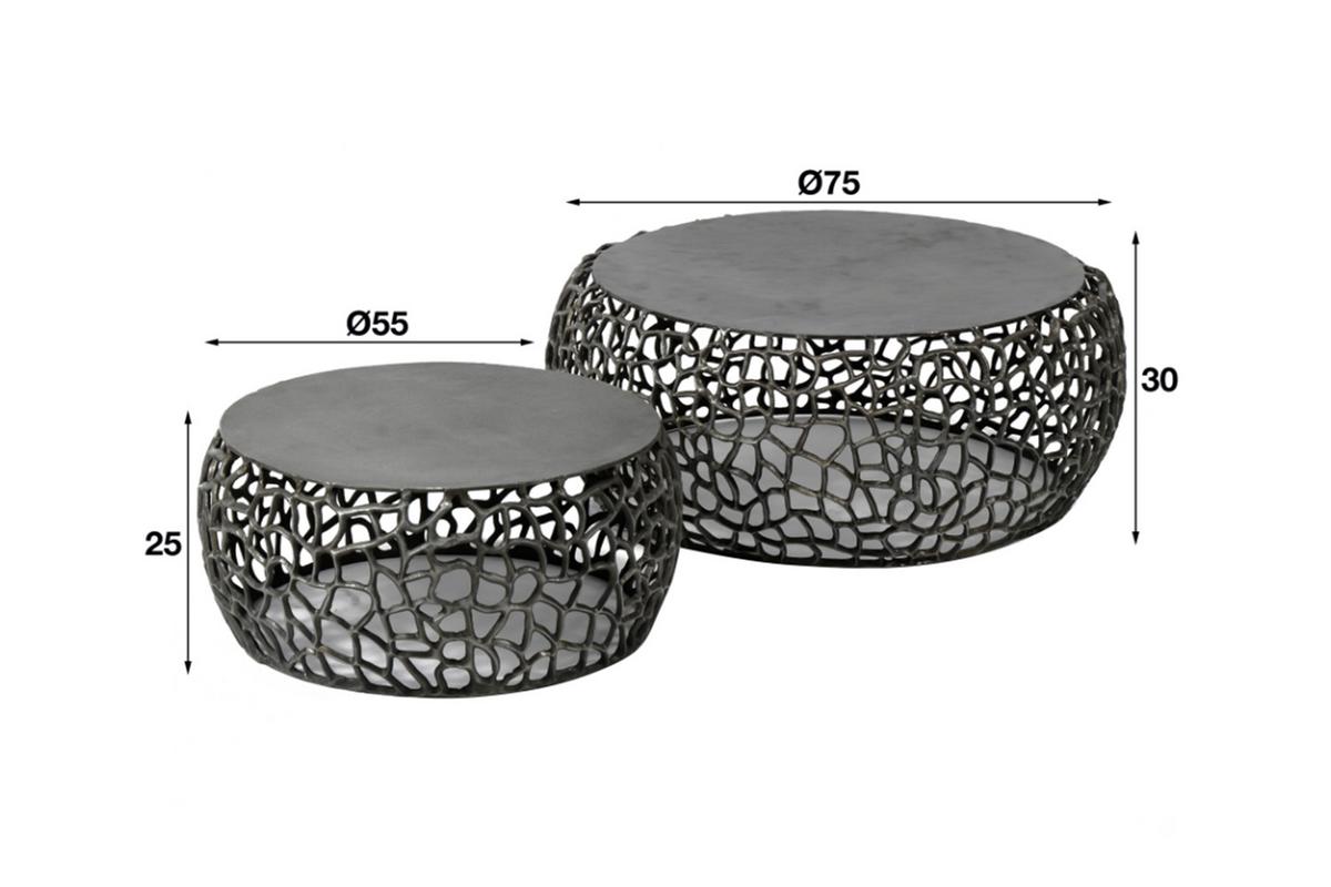 COUCHTISCH SONO 2ER SET Schwarz Metall - Schwarz, Metall (75/75/30cm) - KAWOLA