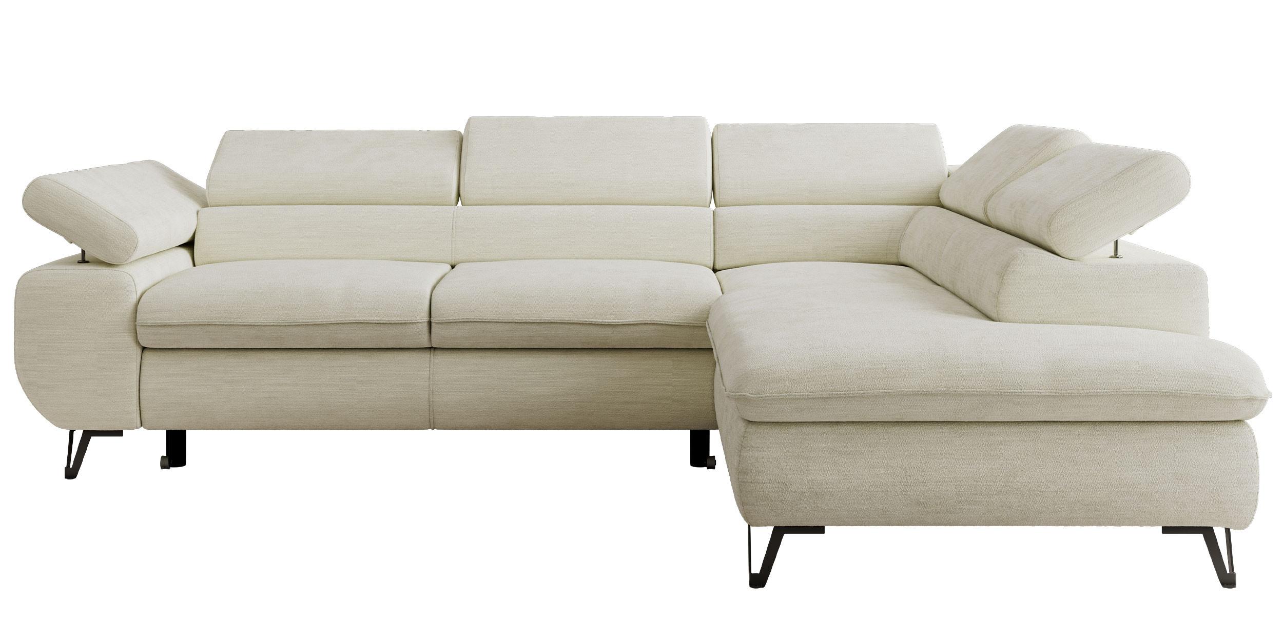 ECKSOFA PABLO L Creme Schenille glatt - Rechts Seite - Creme/Schwarz, Textil/Metall (273/208cm) - MKS