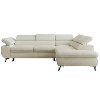 ECKSOFA PABLO L Creme Schenille glatt - Rechts Seite - Creme/Schwarz, Textil/Metall (273/208cm) - MKS