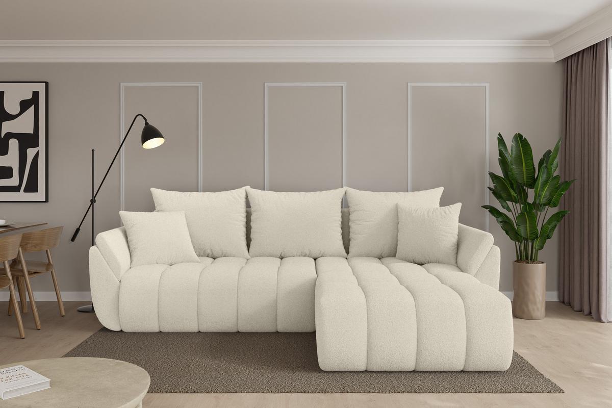 ECKSOFA mit Schlaffunktion Ottomane Rechts TOKO-L-v1 277x194x86 Beige Bouclé - Sandfarben/Beige, Holzwerkstoff/Kunststoff (277/194cm) - ALTDECOR