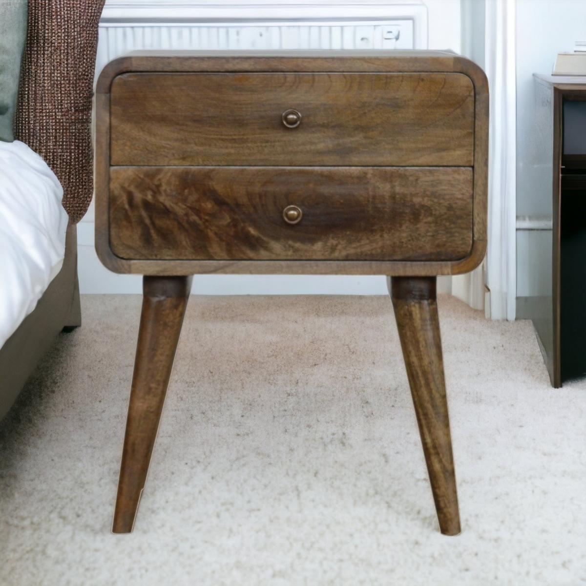NACHTTISCH Grau gewaschenes Finish, 2 Schubladen, Grau und Braun - Graubraun/Braun, Holz (35/55/45cm) - Artisan Furniture