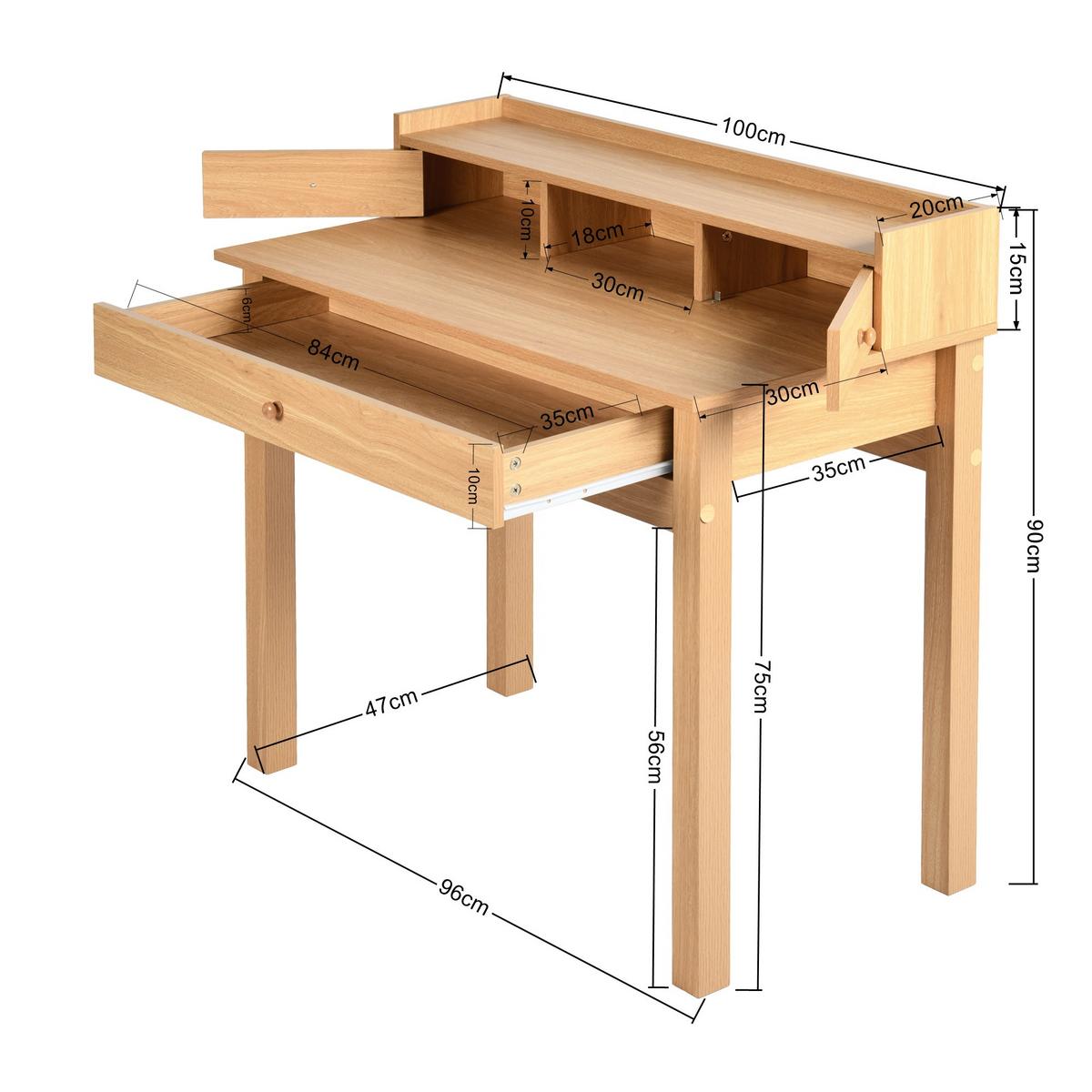 SCHMINKTISCH Holzoptik mit Schubladen & Ablage - Braun, Holzwerkstoff (50/90/100cm) - Urban Meuble