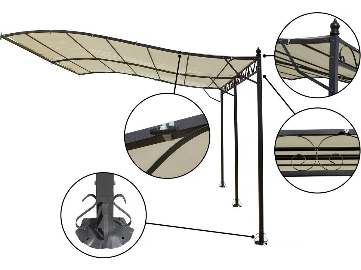 PERGOLA - MARKISE pergola tonnelle adossée en métal - 3 x 4 m - beige beige - Beige, Metall (300/250/396cm) - Habitat Garten