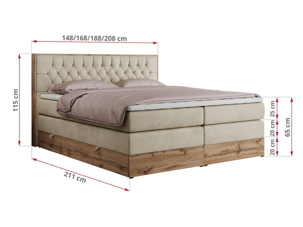 BOXSPRINGBETT AMORE KING 140/200 Beige Velvet - H3 - Beige, Holz/Textil (140/200cm) - MKS