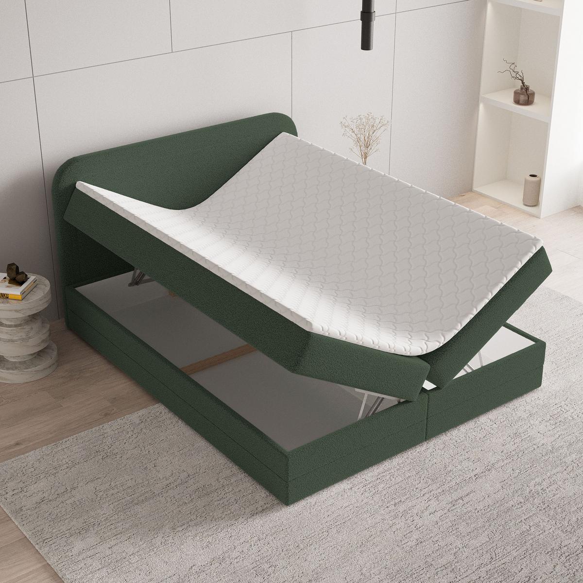 BOXBETT ARMEL 160x200 cm mit Matratze und Topper - Grün - Grün, Holz (160/200cm) - MASSENO