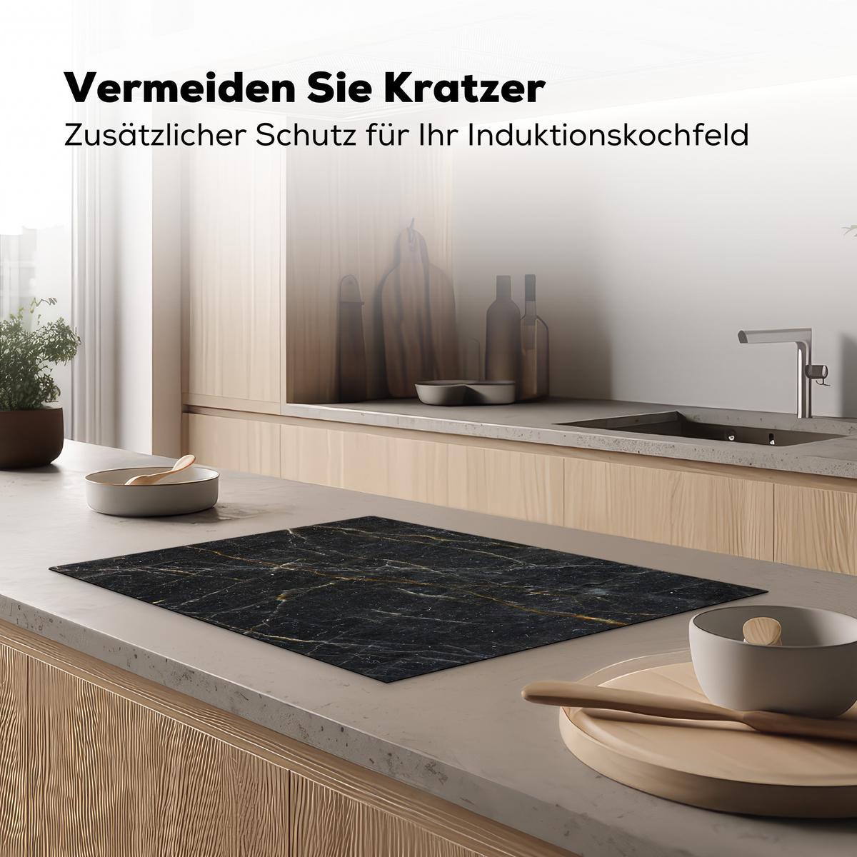 HERDABDECKPLATTE Marmor - Schwarz - Gold - Grau - Marmorstruktur Herdabdeckung Induktionsfeld 75x52 cm - Goldfarben, Kunststoff (75/52/0.2cm) - MuchoWow
