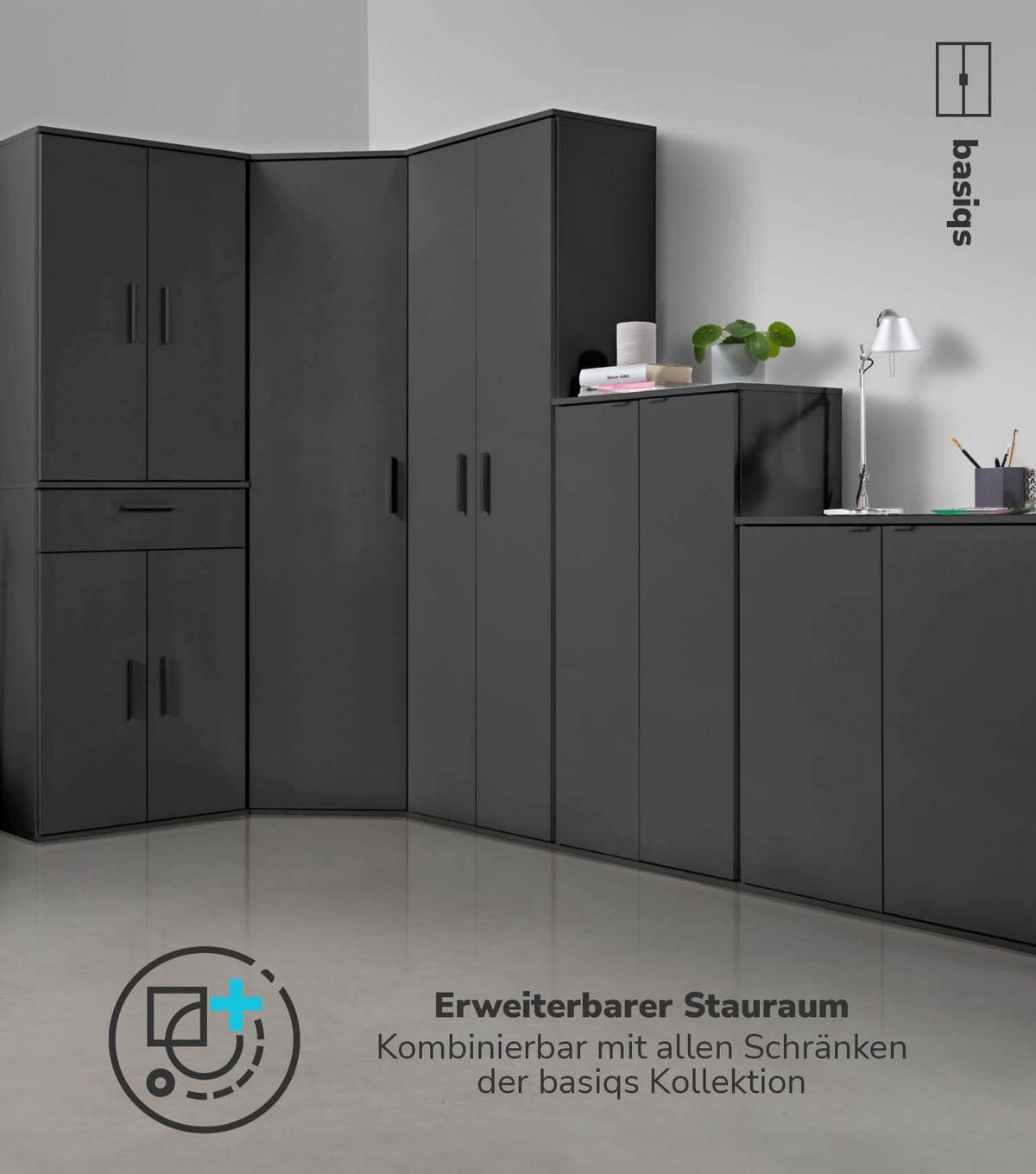 ECKSCHRANK Der Lange - Anthrazit/Schwarz, Holzwerkstoff (60/180/34cm) - Mokebo