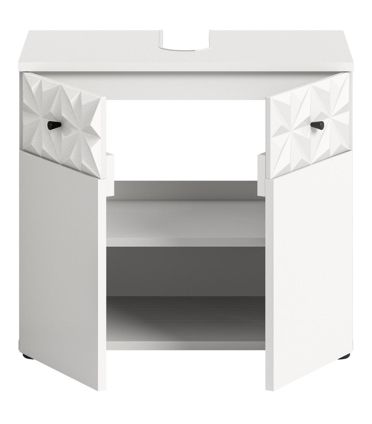 WASCHBECKENUNTERSCHRANK weiß Hochglanz 60 cm, Badschrank mit 3D-Struktur - Weiß Hochglanz/Schwarz, Holzwerkstoff/Kunststoff (60/54/34cm) - Inn.Furn