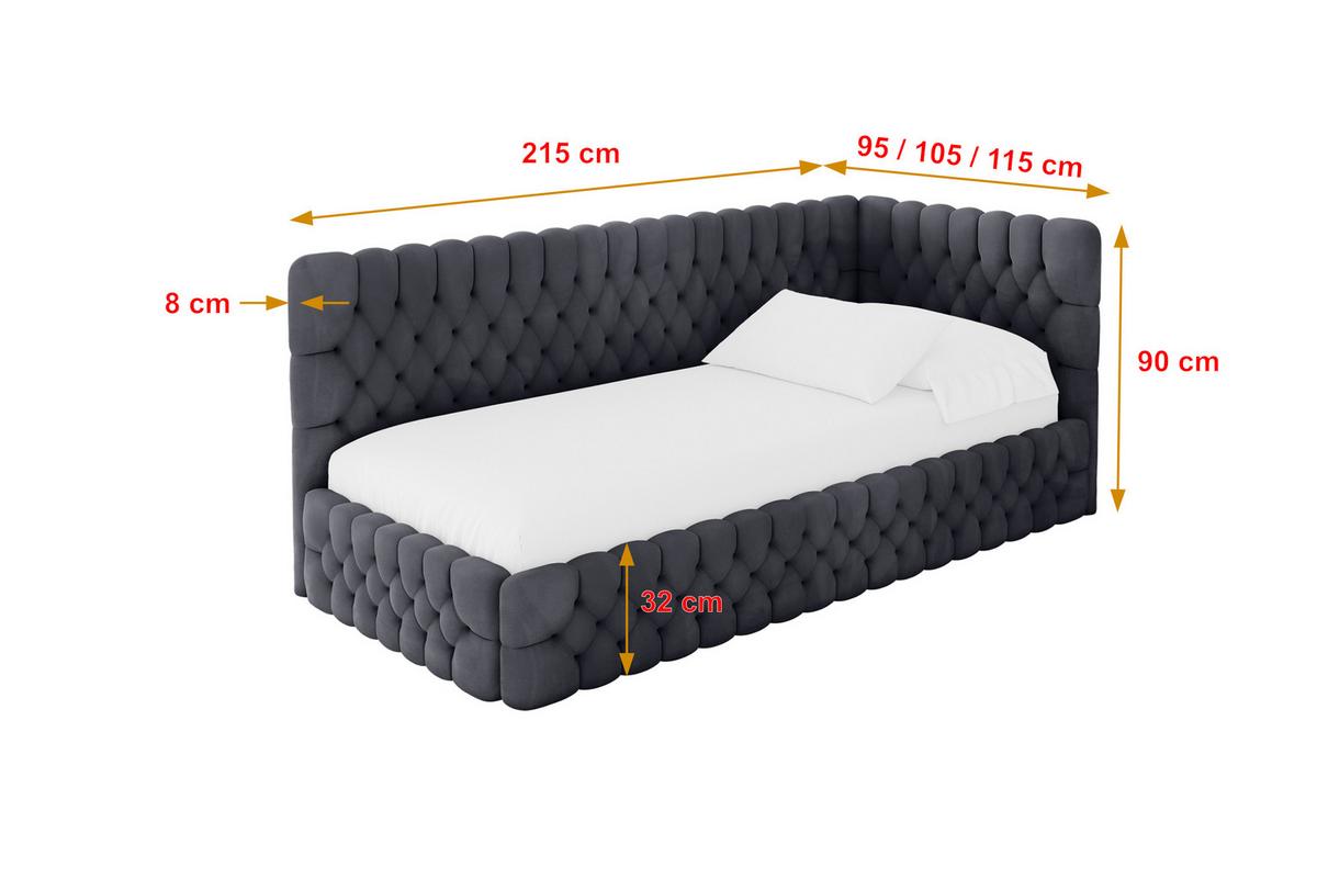 EINZELLBETT Jugendbett mit Bettkasten und Matratze H3/H4, Links - MULY 100x200 Dunkelgrau - Dunkelgrau, Holzwerkstoff/Textil (100/200cm) - ALTDECOR