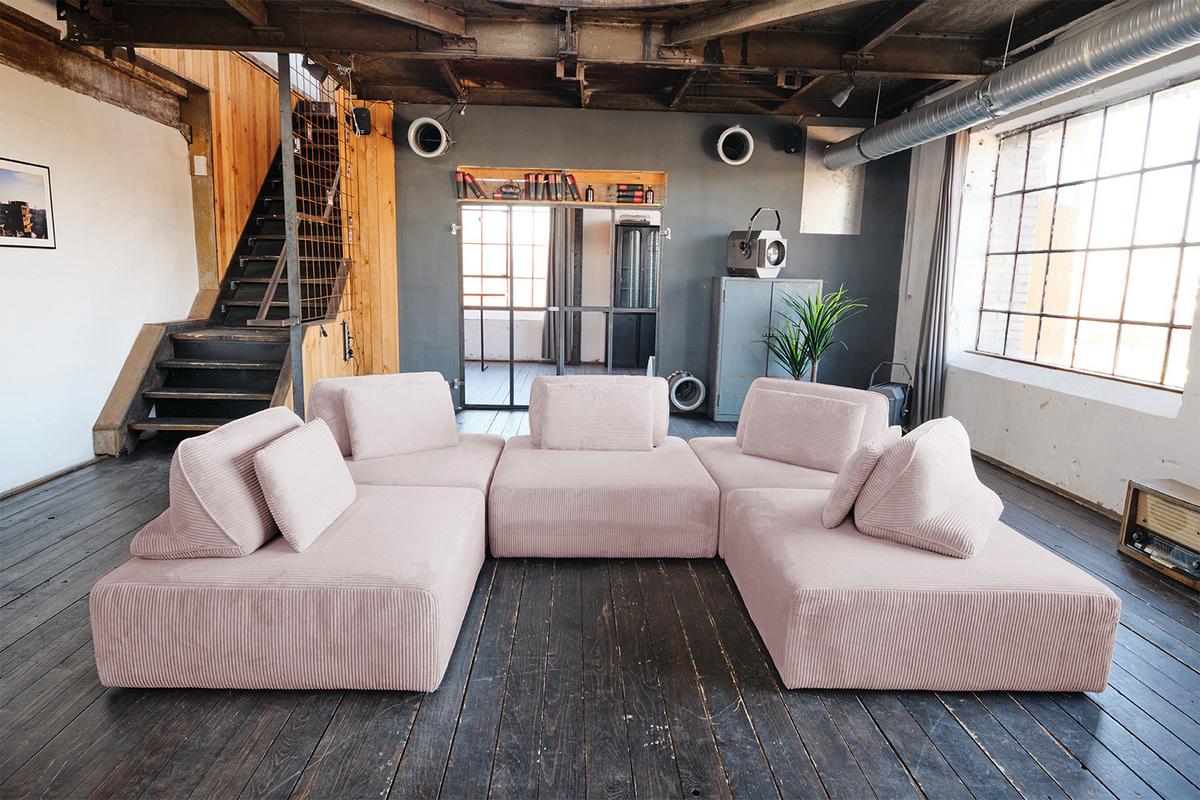 MODULSOFA WIOLO SOFT 5 MODULE 5 KISSEN Pink Cord - Schwarz/Rosa, Kunststoff/Textil (333/84/222cm) - KAWOLA